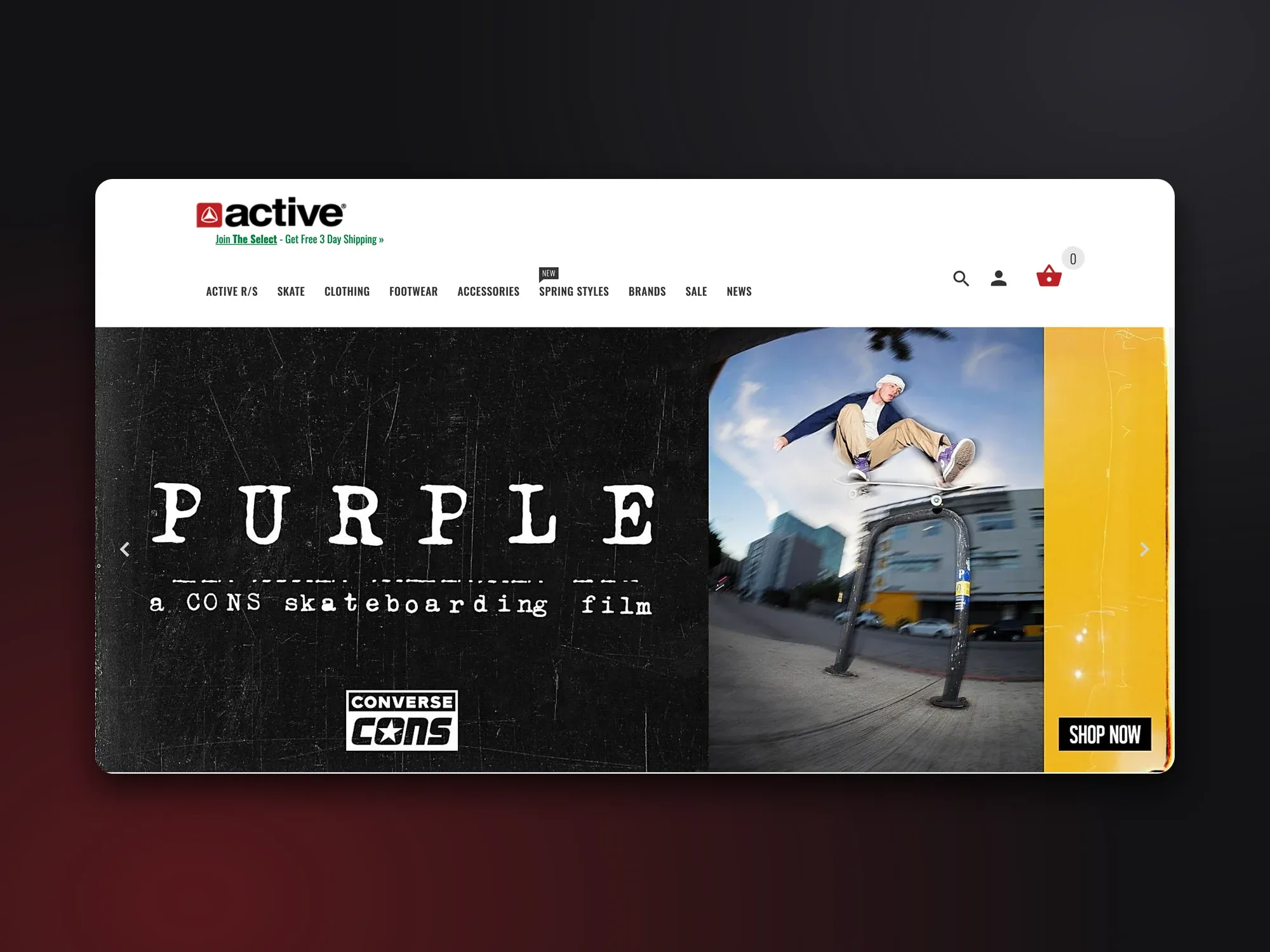 Active Ride Shop homepage on desktop after the move to Shopify, with the main navigation and a full-width hero banner