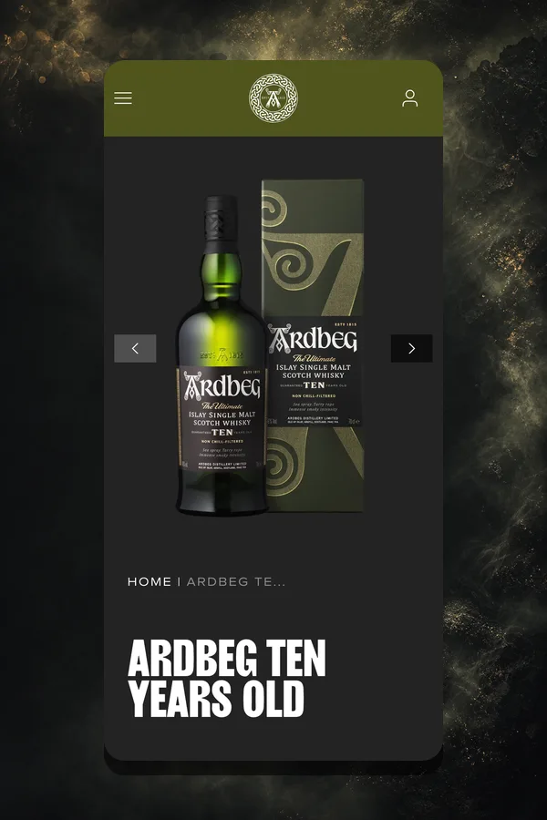 Ardbeg Ten Years Old product detail page on mobile