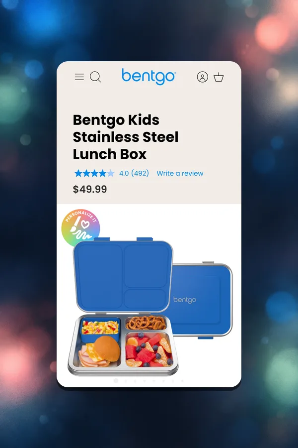 Bentgo Kids Stainless Steel Lunch Box product page on mobile