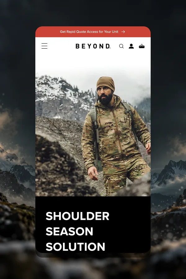 Beyond Clothing homepage on mobile
