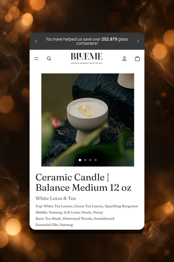 Blueme Balance ceramic candle product page on mobile