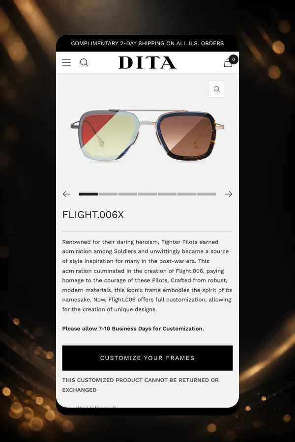 DITA FLIGHT.006X product page on mobile