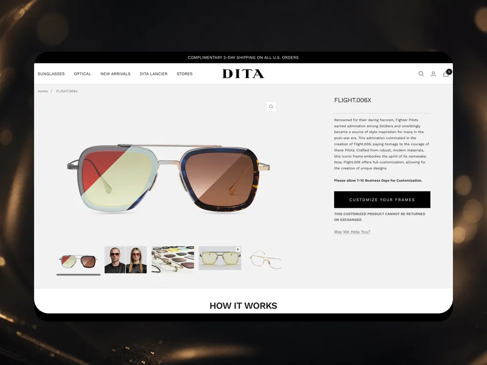 DITA FLIGHT.006X customizable product detail page on desktop