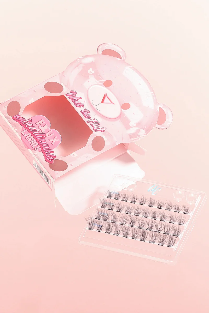 Unicorn Cosmetics What the Fluff cluster lashes in a pink bear-shaped box