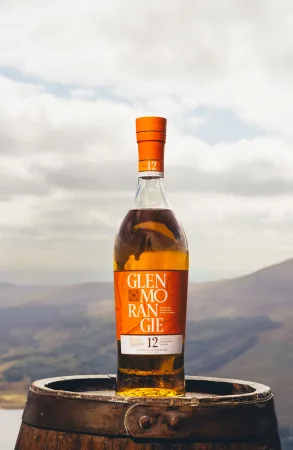 Glenmorangie 12 year bottle on barrel