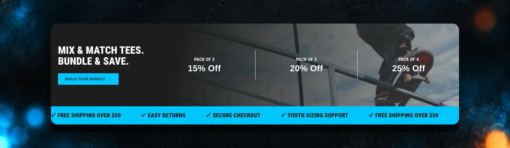 Grom homepage bundle banner with Pack of 2, 3 and 4 offers above a strip of shipping, returns and sizing promises