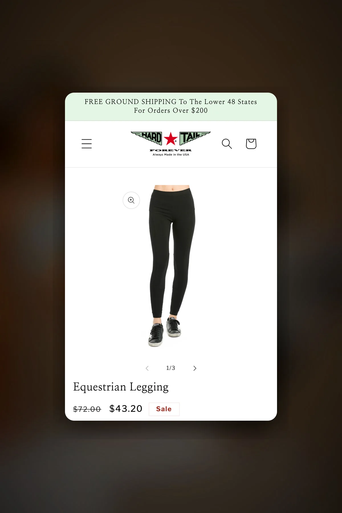 Hard Tail Equestrian Legging product page on mobile