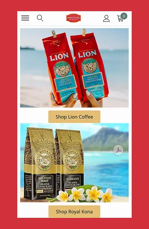 Hawaii Coffee Company mobile brand merchandising for Lion Coffee and Royal Kona