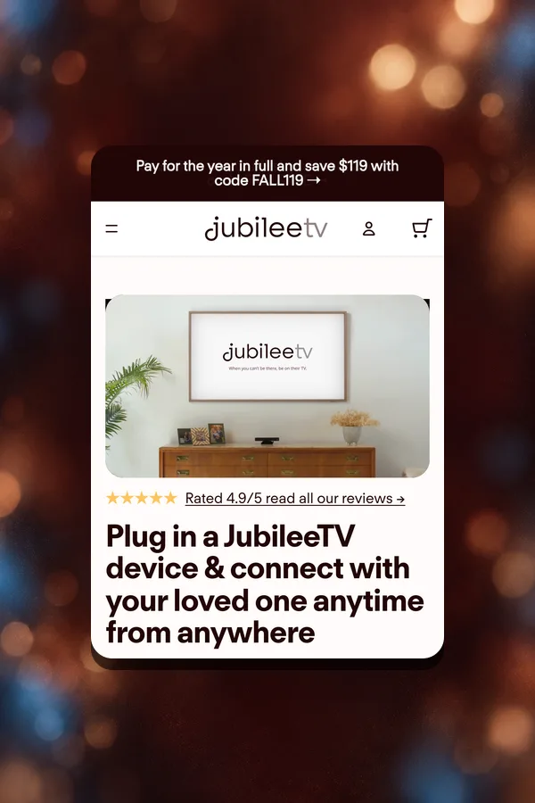 JubileeTV homepage on mobile with the announcement bar
