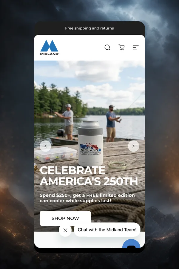 Midland Radio homepage on mobile