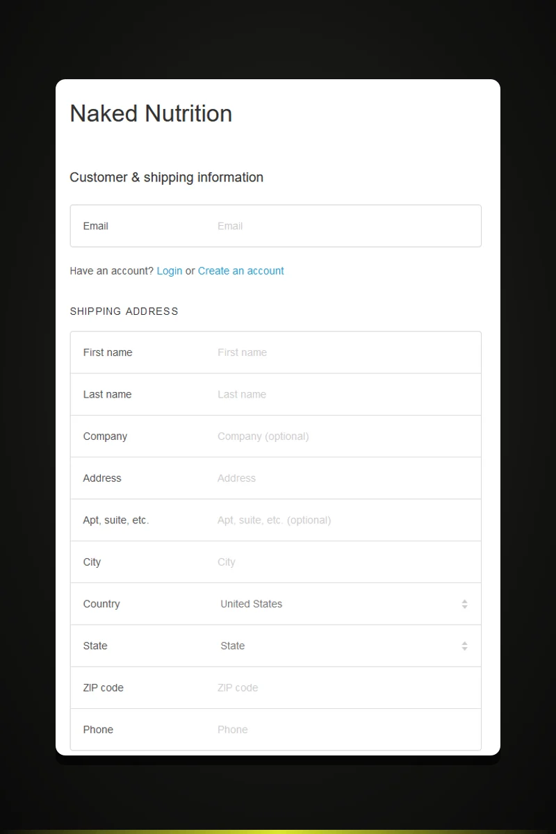 ReCharge checkout form for Naked Nutrition, set up during the subscription migration