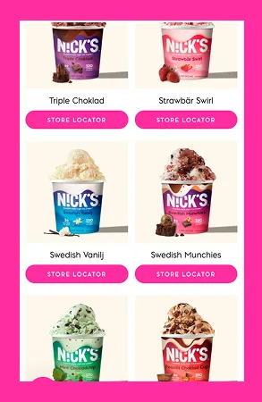 N!CK'S ice cream collection page on mobile