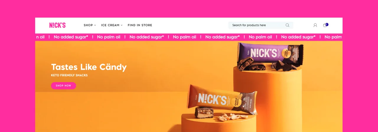 N!CK'S 'Tastes Like Cändy' keto snack homepage hero