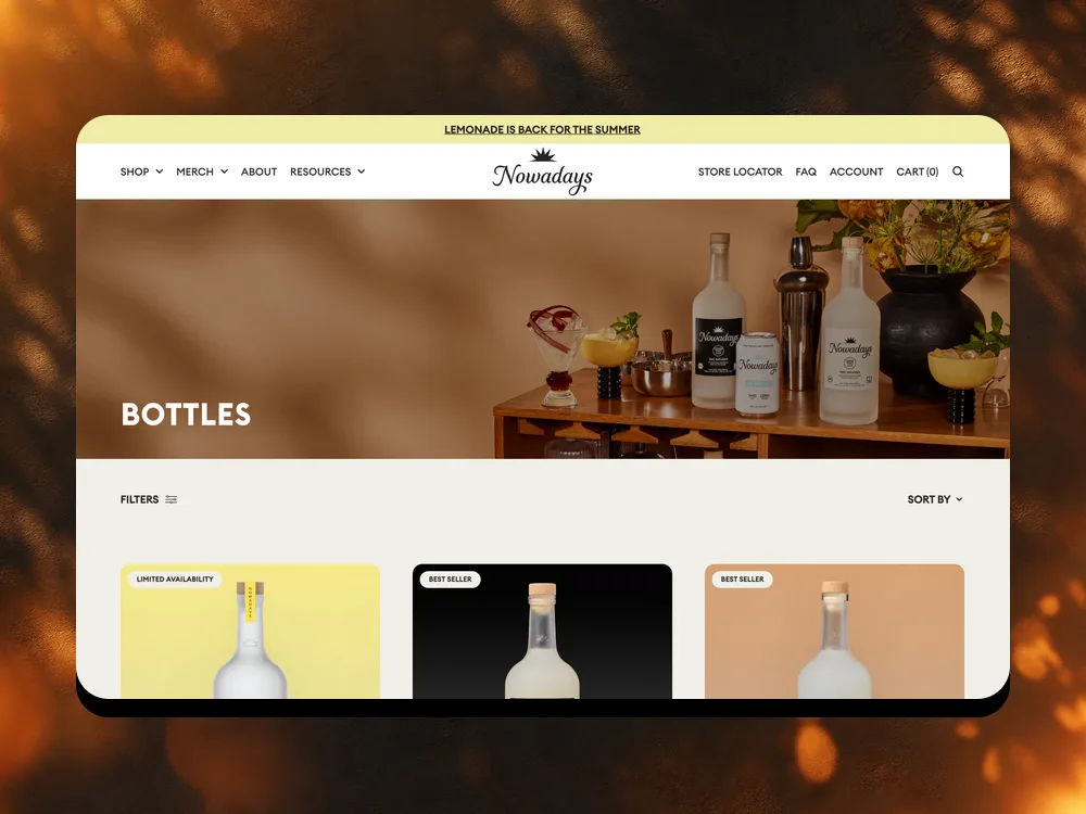 Nowadays bottles collection page on desktop