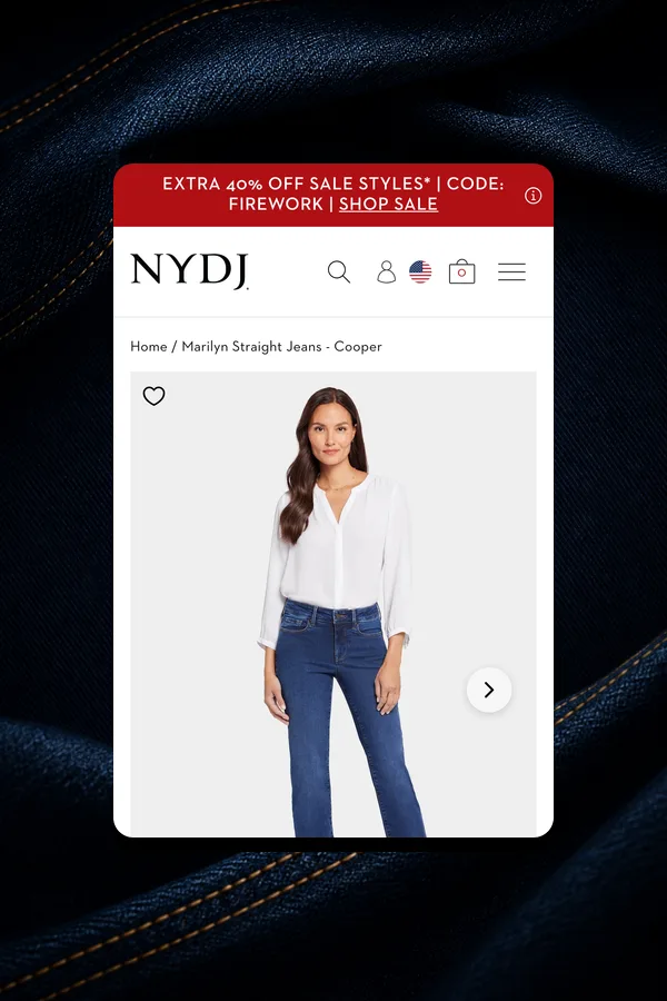 NYDJ Marilyn Straight Jeans product page on mobile