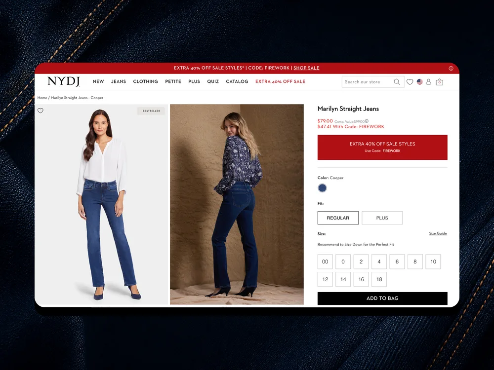 NYDJ Marilyn Straight Jeans product detail page on desktop