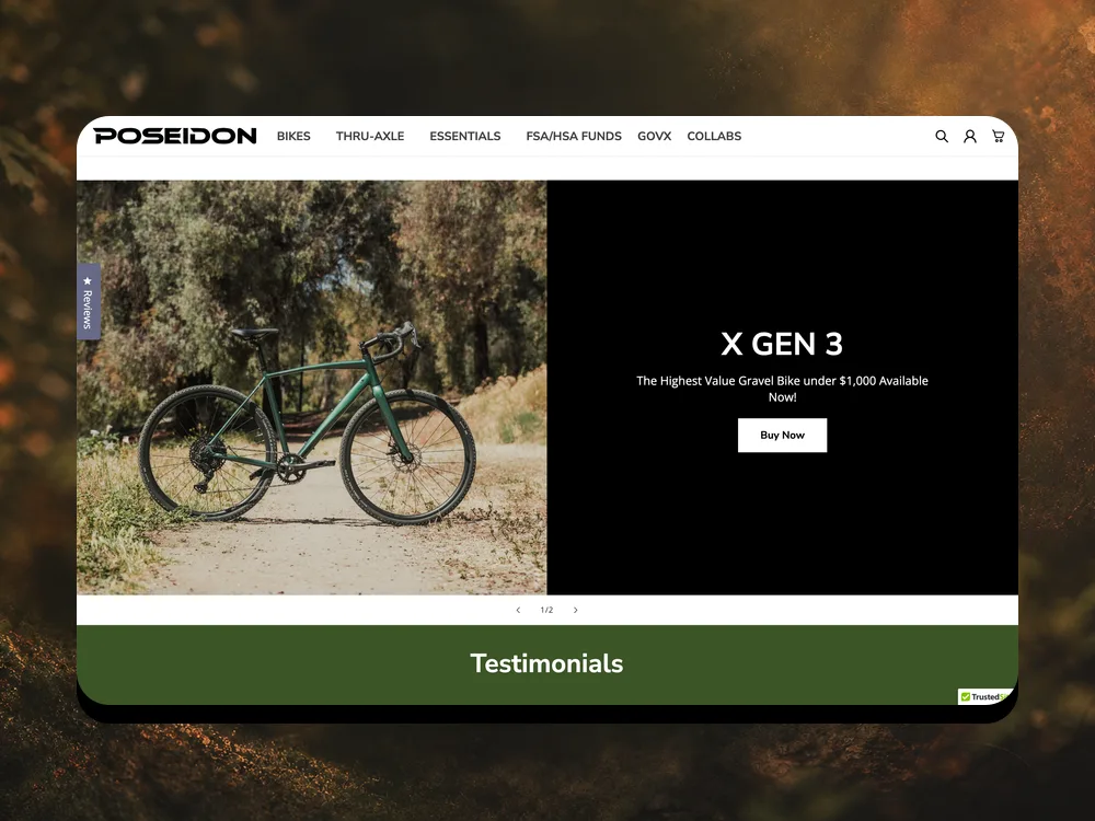 Poseidon Bikes homepage on desktop