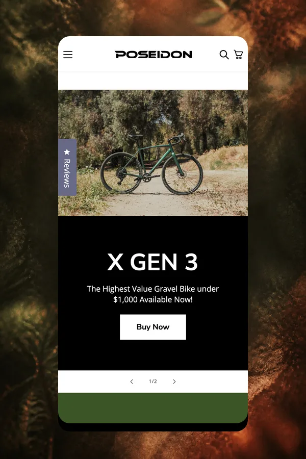 Poseidon Bikes homepage on mobile