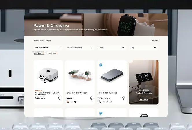 Satechi Power and Charging collection page with filters