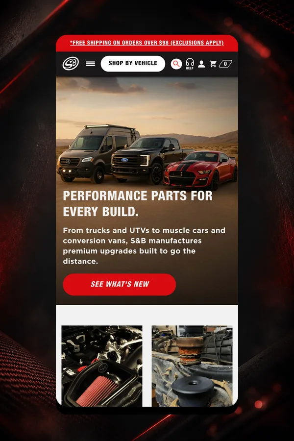 S&B Filters homepage on mobile