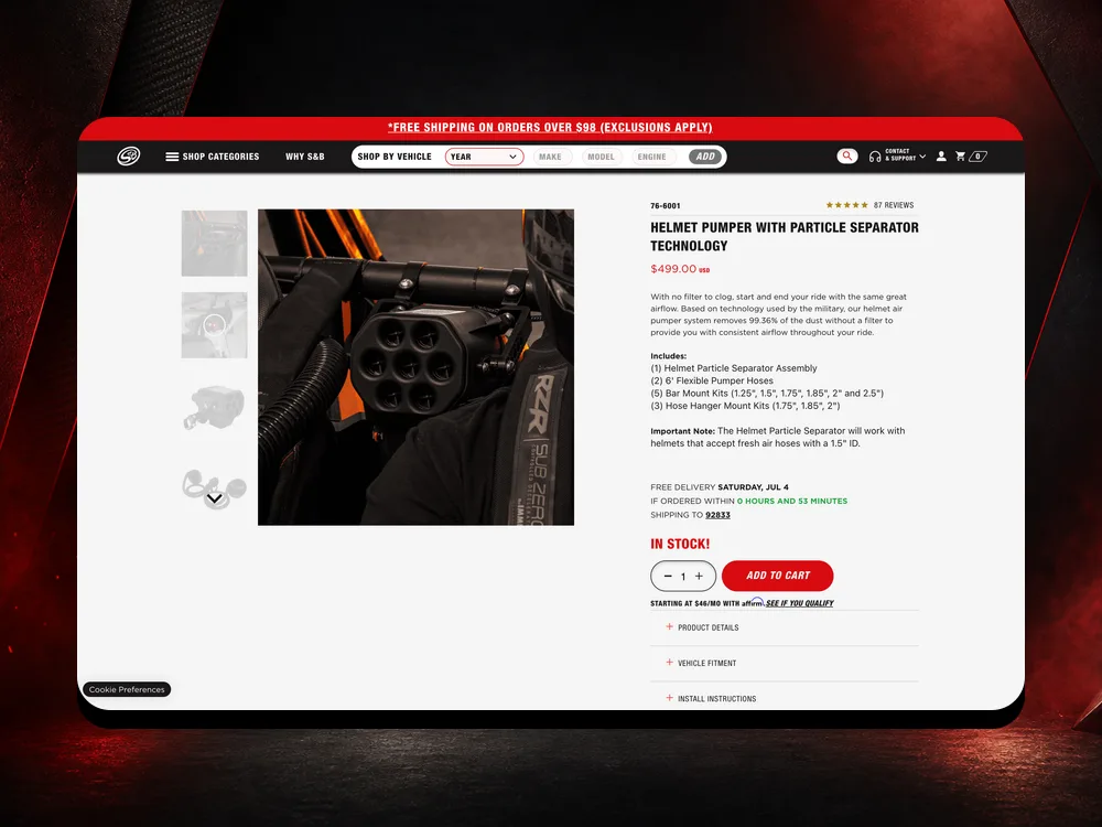 S&B Filters product detail page on desktop