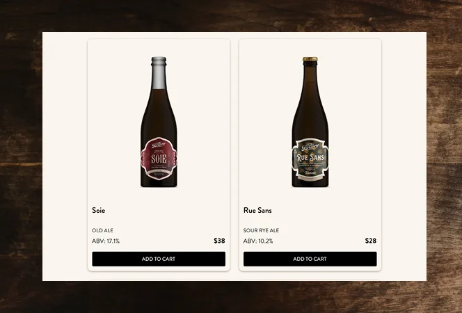 Soie and Rue Sans product cards with add to cart
