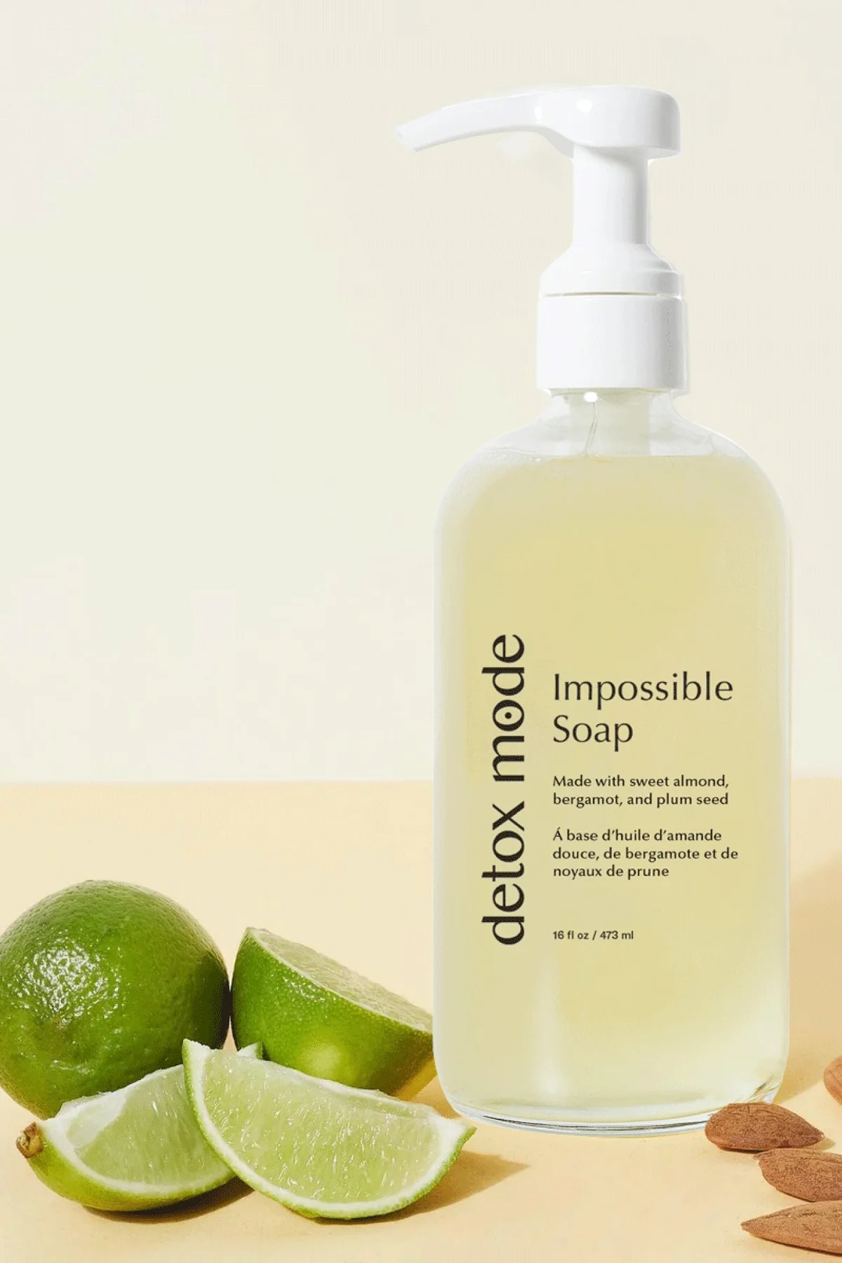 Detox Mode Impossible Soap pump bottle with limes, passion fruit and almonds
